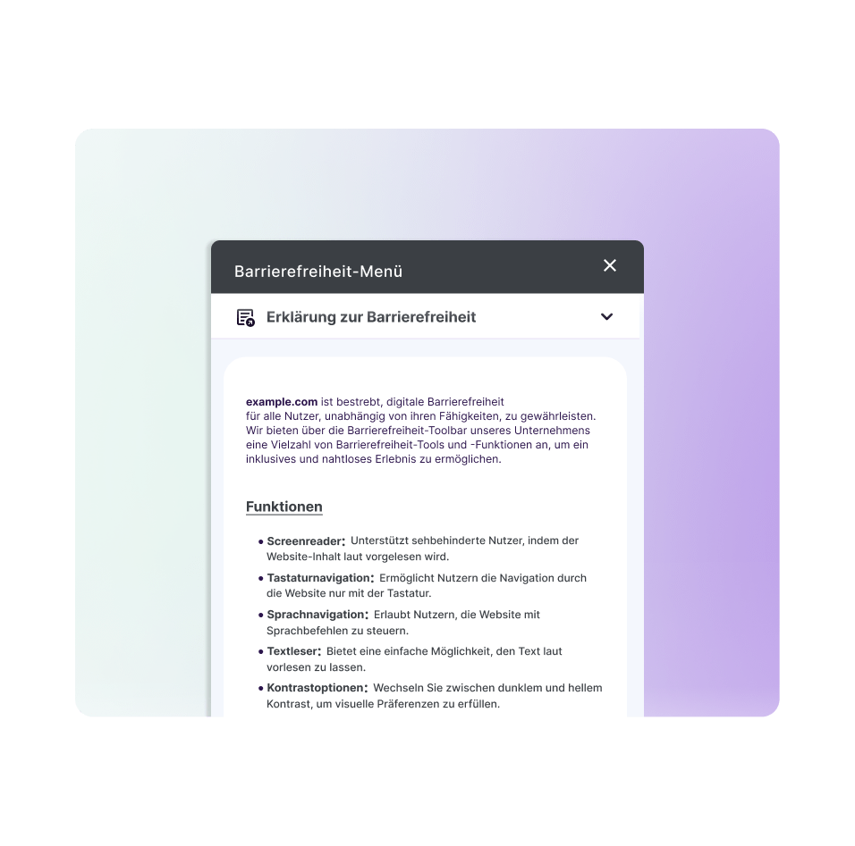 Illustration of the Accessibility Statement section on our AI widget, highlighted with a magnifying glass design.